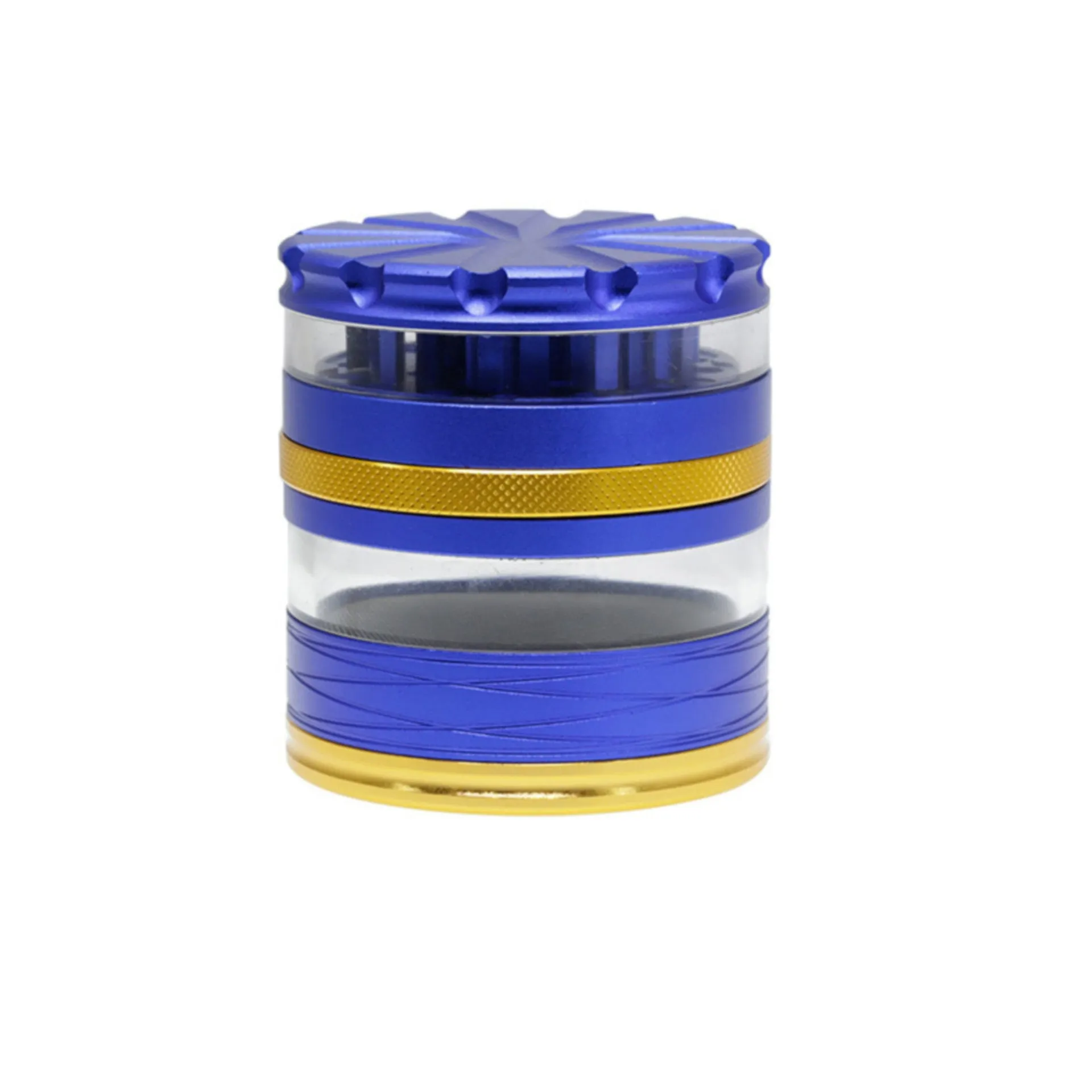 63MM 4 Part Top Cover With Pattern Aluminum Alloy Herb Grinder-Blue