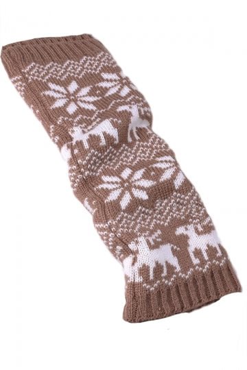 Khaki Stylish Ladies Reindeer Christmas Knitted Leg Warmers-elleschic