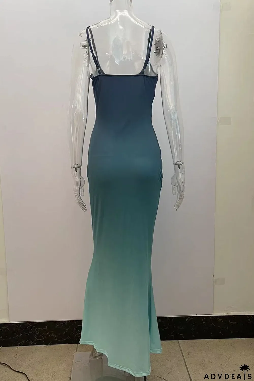 Rose Red Sexy Gradual Change Print Patchwork Spaghetti Strap Sling Dress Dresses