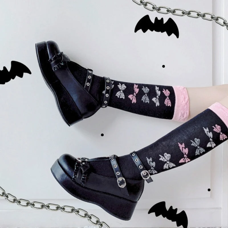 Vstacam Lolita Shoes Kawaii Shoes Women Loli Devilian Gothic Style Bat Bowknot Demon Dark Platform Cosplay Shoes 90S Girls Pink