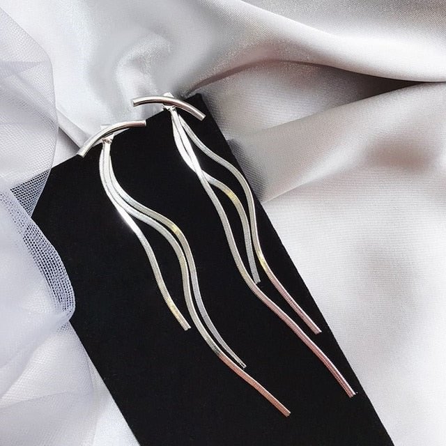 YOY-Vintage Gold Color Bar Long Thread Tassel Drop Earrings for Women
