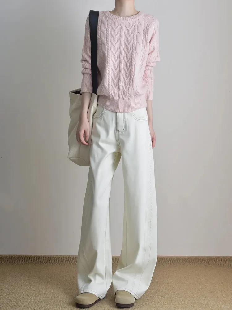 Casual grey-white wide-leg jeans
