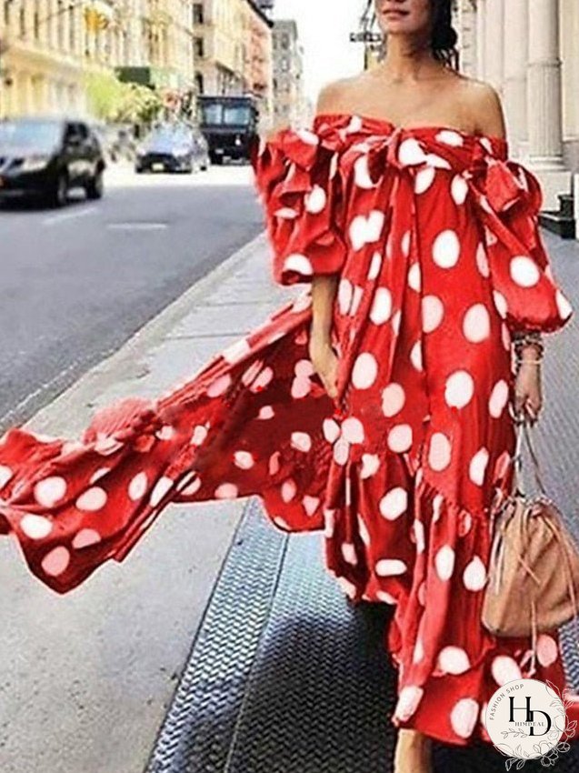 Casual Dress Swing Dress Long Dress Maxi Dress Black Red Brown Sleeveless Polka Dot Print Fall Autumn Off Shoulder Loose Fit S M L XL XXL XXXL 4XL 5XL for Women