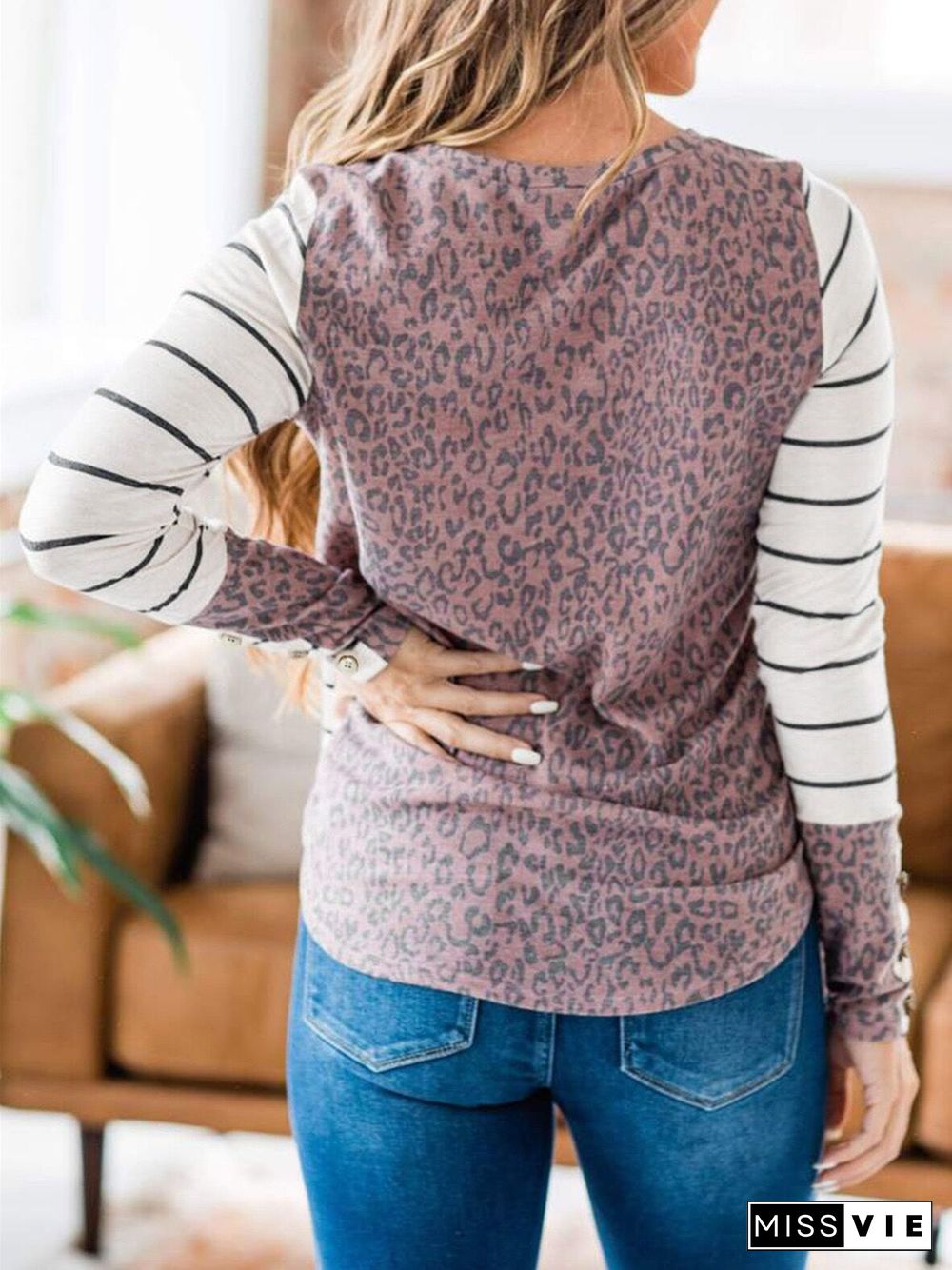 Women's Striped Long Sleeve Scoop Neck Tops