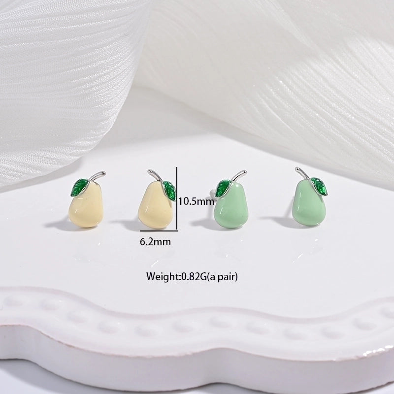 1 Pair 22K Gold Plated Rhodium Plated 925 Sterling Silver 925 Sterling Silver Earrings Peach Carrot Apple Ear Studs