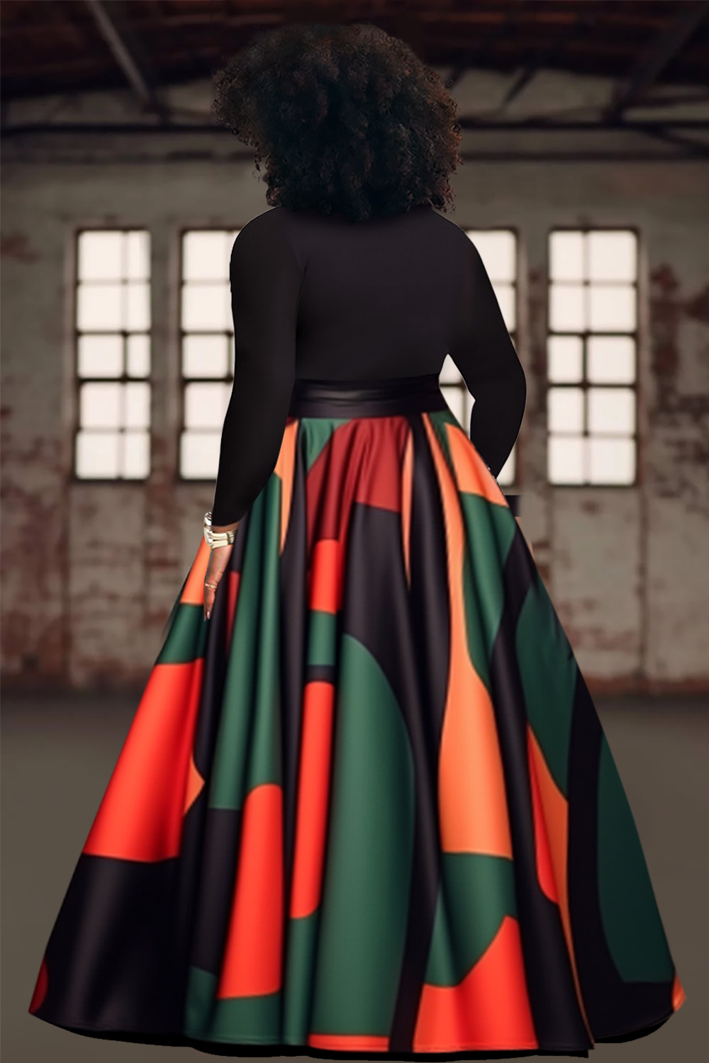 Design Plus Size Semi Formal African Dresses Elegant Black Geometric Fall Winter Crew Neck Long Sleeve Knitted Maxi Dresses With Pocket