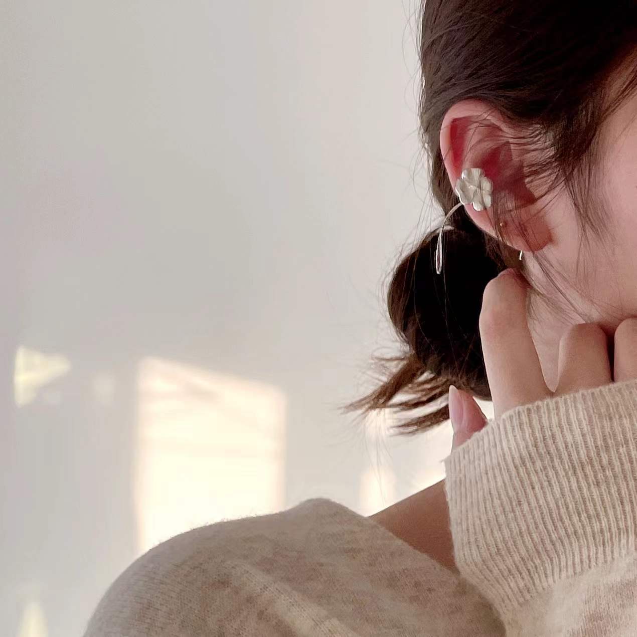 925 Sterling Silver Women Korean Flower Silver Electroplating Clip On Earrings