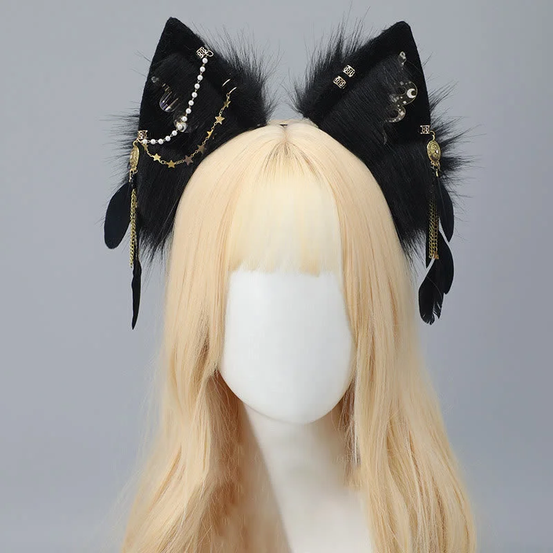 Black Snake Feather Wolf Ears Furry with Chain Headband
