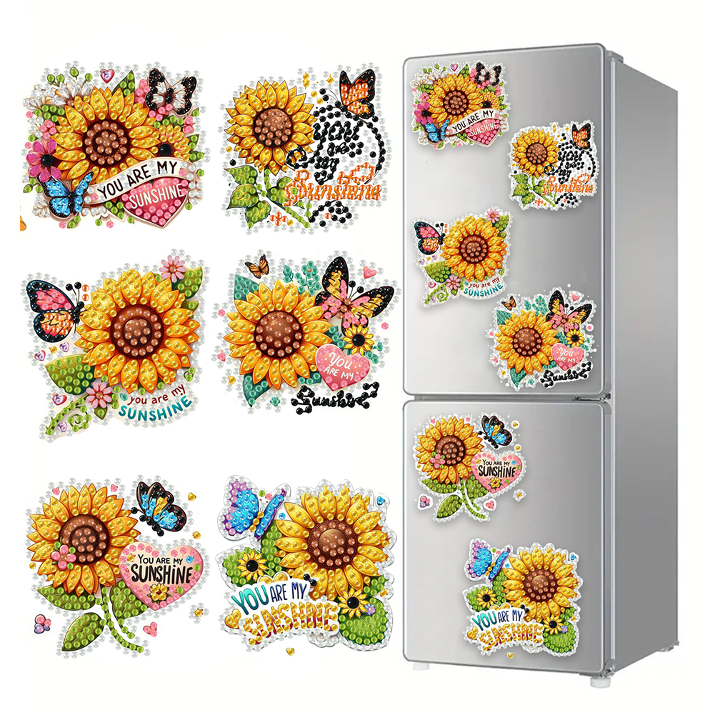 6Pcs Acrylic Sunflower Butterfly DIY Diamond Painting Fridge Stickers for Home