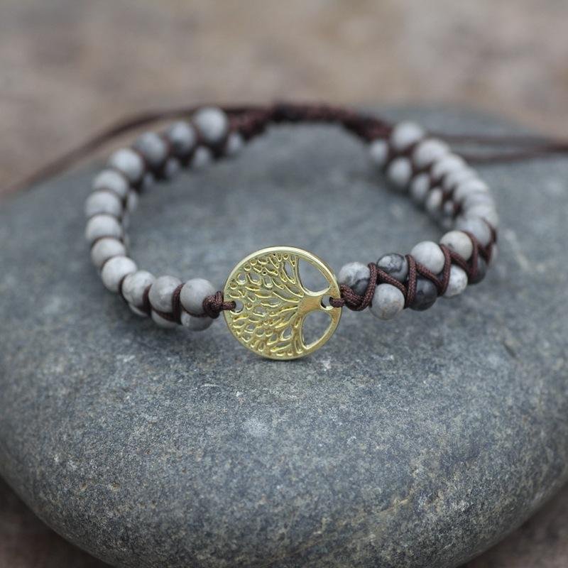 Double layered woven adjustable tree pattern bracelet