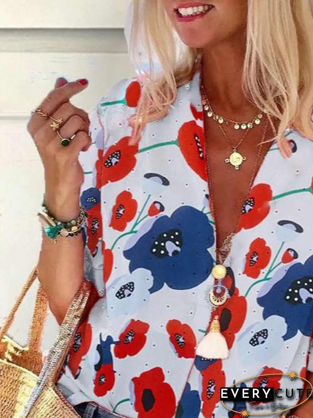 Cotton Casual flowers and plants Blouse