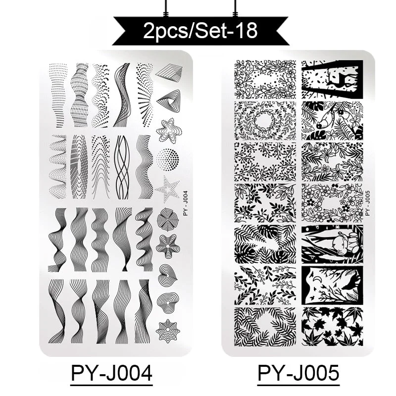 PICT YOU Stamping Plates Kits Striped Line Flowers Stamp Plate Tropical Geometry Lace Halloween Pumpkin Nail  Image Plate-Nail Inspo