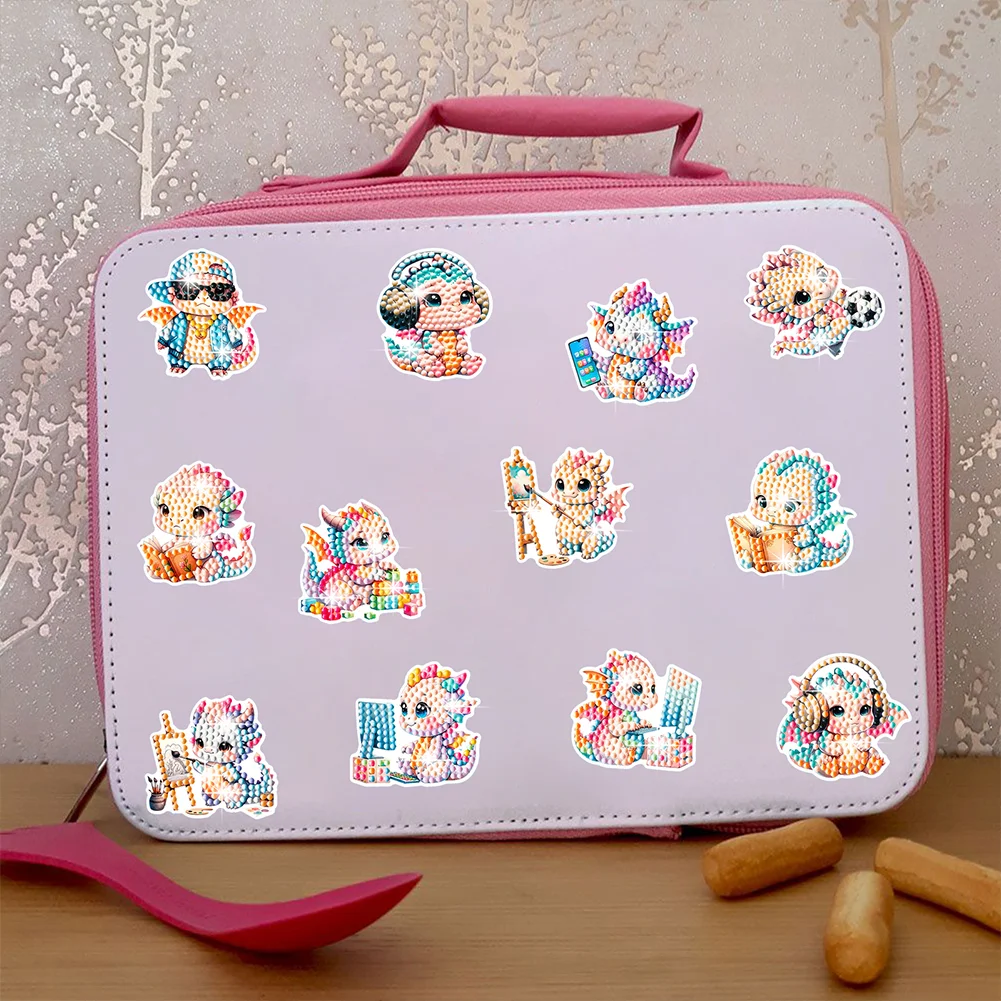 12Pcs Dragon Diamond Painting Sticker Cartoon Dragon Gem Sticker for DIY Arts