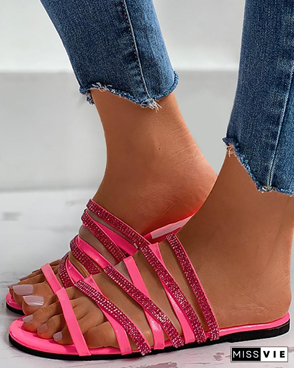 Strappy Studded Open Toe Flat Sandals