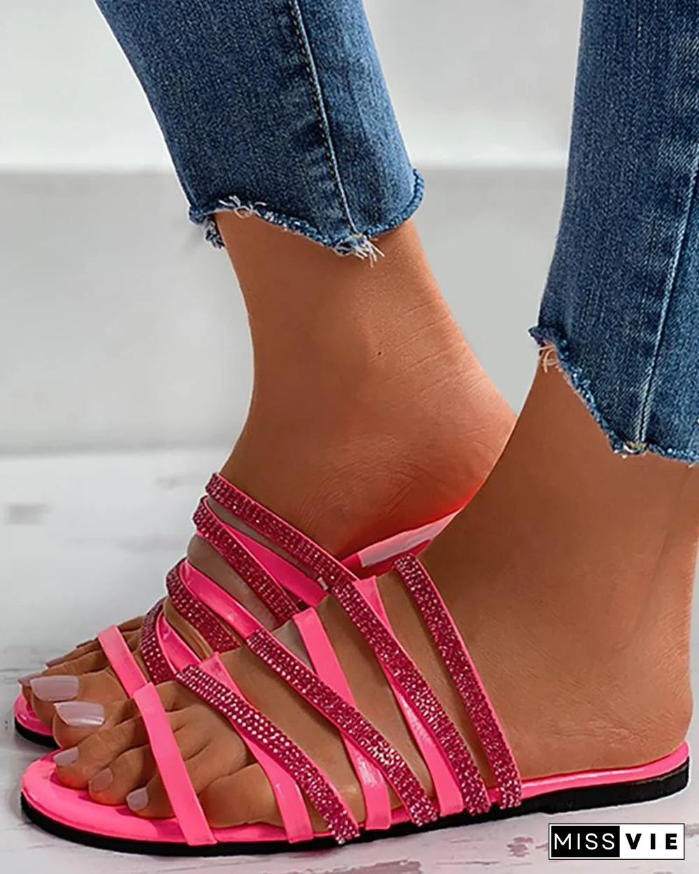 Strappy Studded Open Toe Flat Sandals