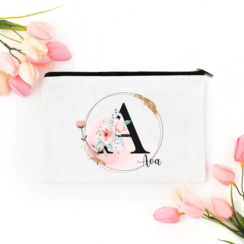 Personalized Makeup Bag Canvas Cosmetic Bags Gift for Her Bridesmaid Proposal Custom Name Makeup Pouch Bridesmaid Present