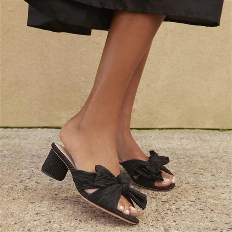 Bow Knot Chunky Heel Wedding Sandals  Stunahome.com