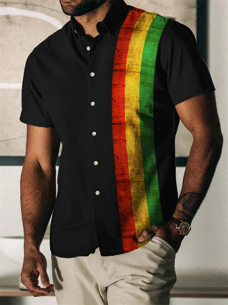 BrosWear Men's Black Pride Stripe Short Sleeve Shirt