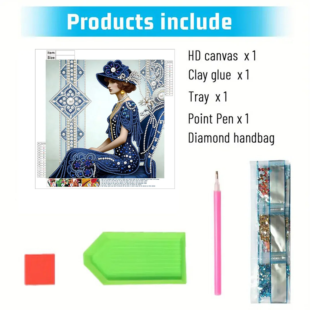 Dark Blue Beauty Special Shaped 5D DIY Partial Drill Diamond Painting Kit30x30cm