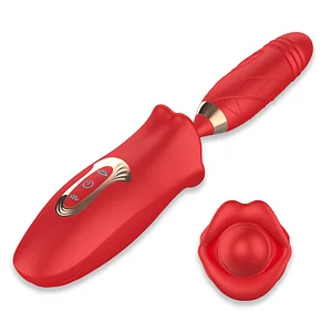 Rose Kiss Lip and Tongue Suction Vibrator with Thrusting Dildo Function