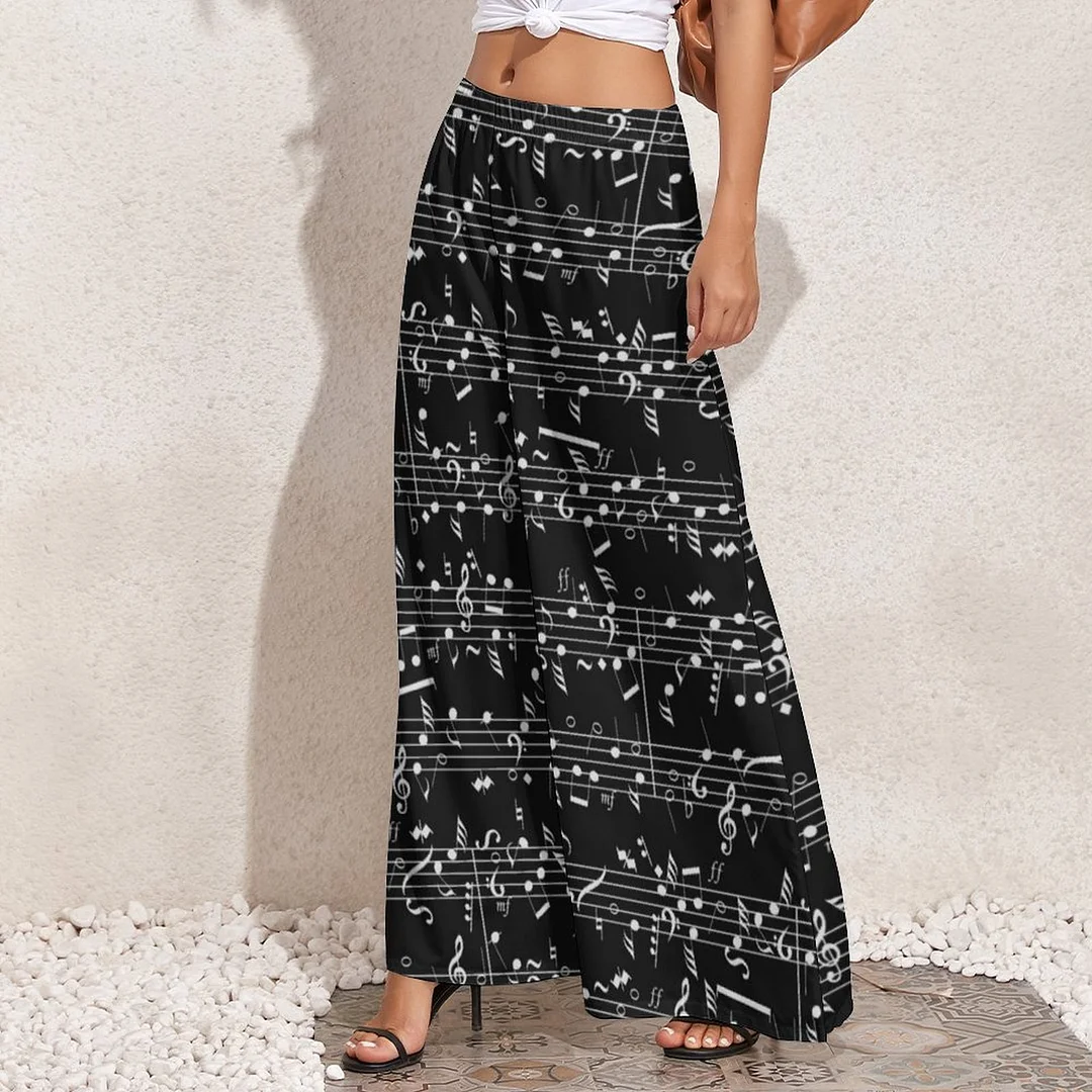 Music Notes Sheet Music Abstract Loose Fit Stretchy Wide Leg Palazzo Lounge Women Casual Loose Wide Leg Pants
