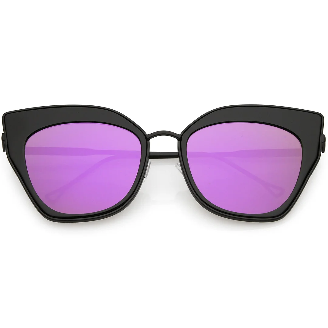 Oversize Pointed Cat Eye glasses Slim Metal Nose Bridge Square Colored Mirror Lens 58mm