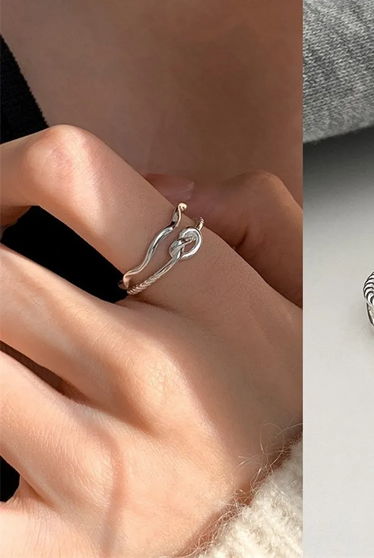 Double Wave Open Heart Ring in Sterling Silver Women's Minimalist