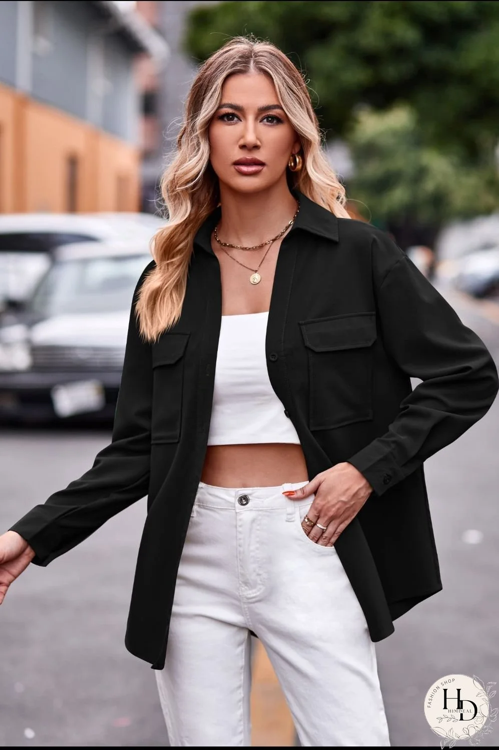 Dropped Shoulder Longline Shirt with Pockets