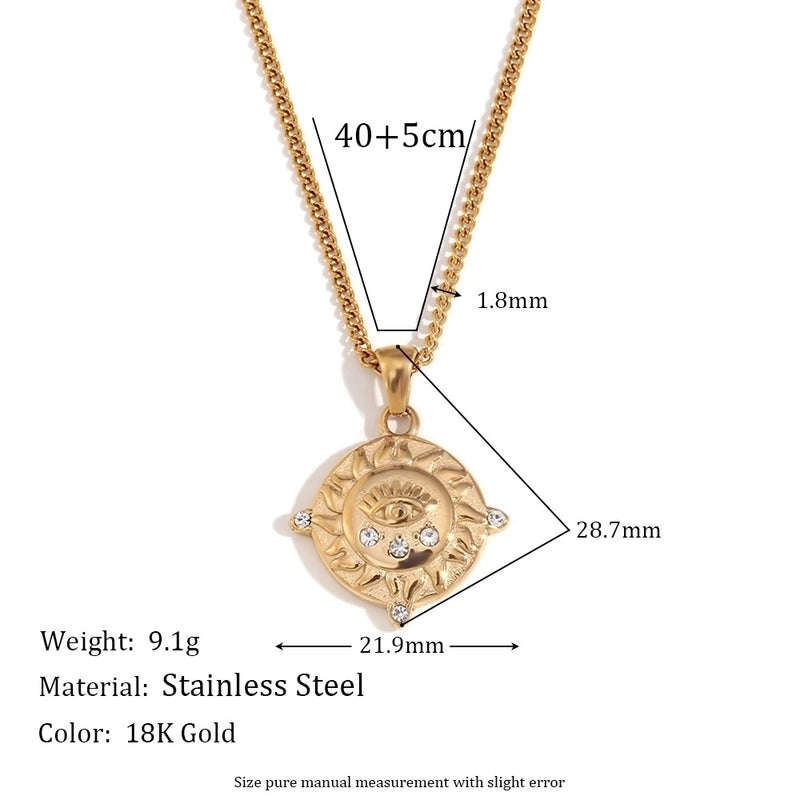 Casual IG Style Geometric Sun Gesture Titanium Steel Zircon 18K Gold Plated Inlay Pendant Necklace