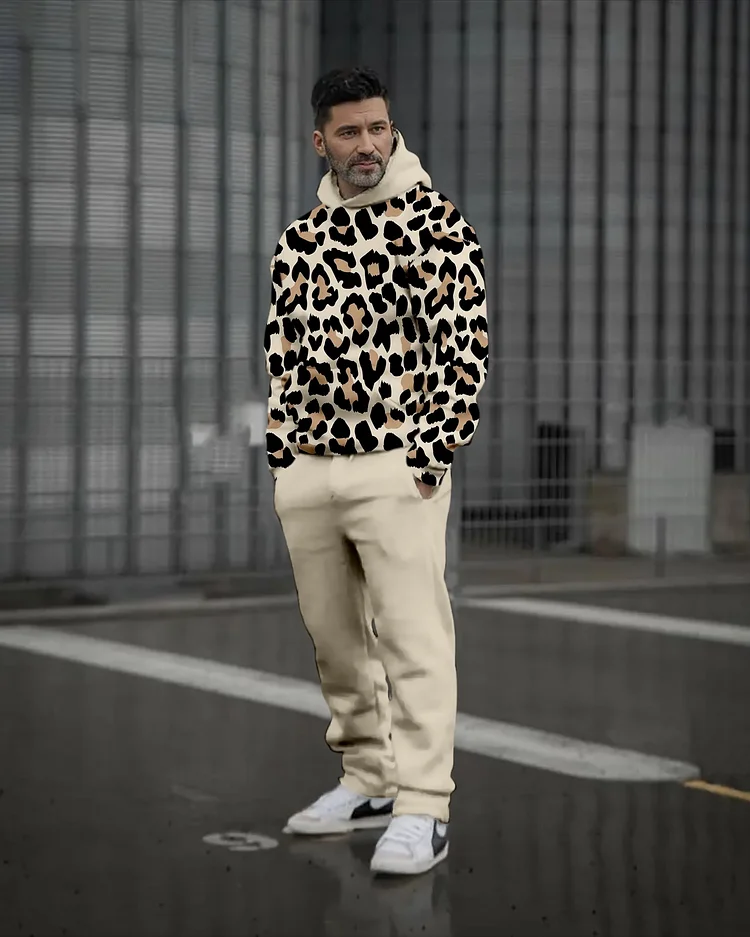 Men's Colorblock Printed Casual Sports Hoodie Set 465