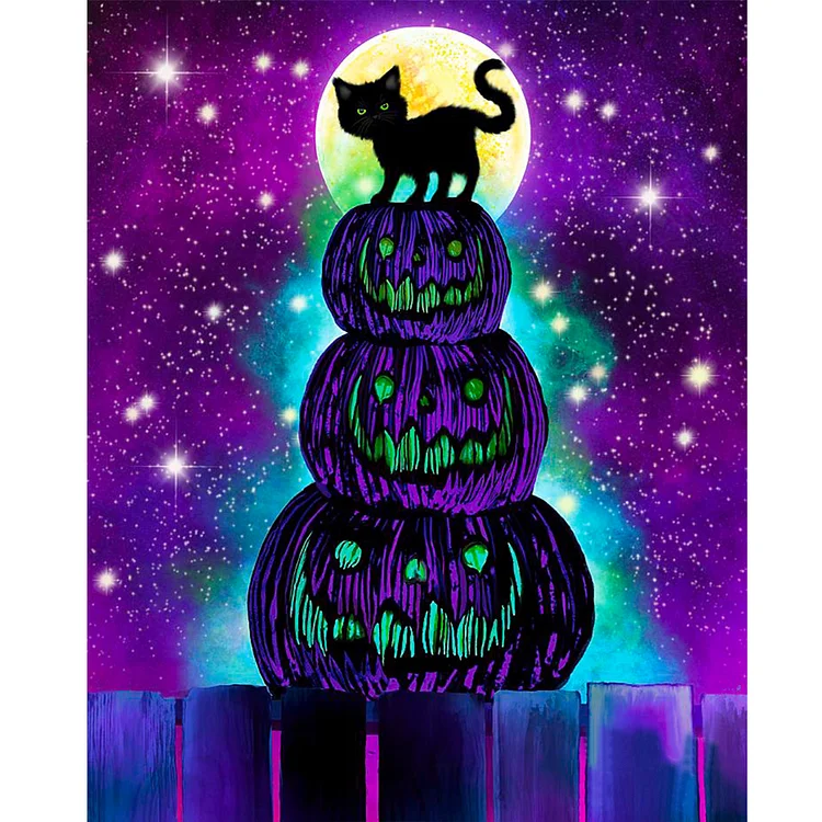 Pumpkin Lantern And Black Cat 40*50CM (Canvas) Full Round Drill Diamond Painting gbfke