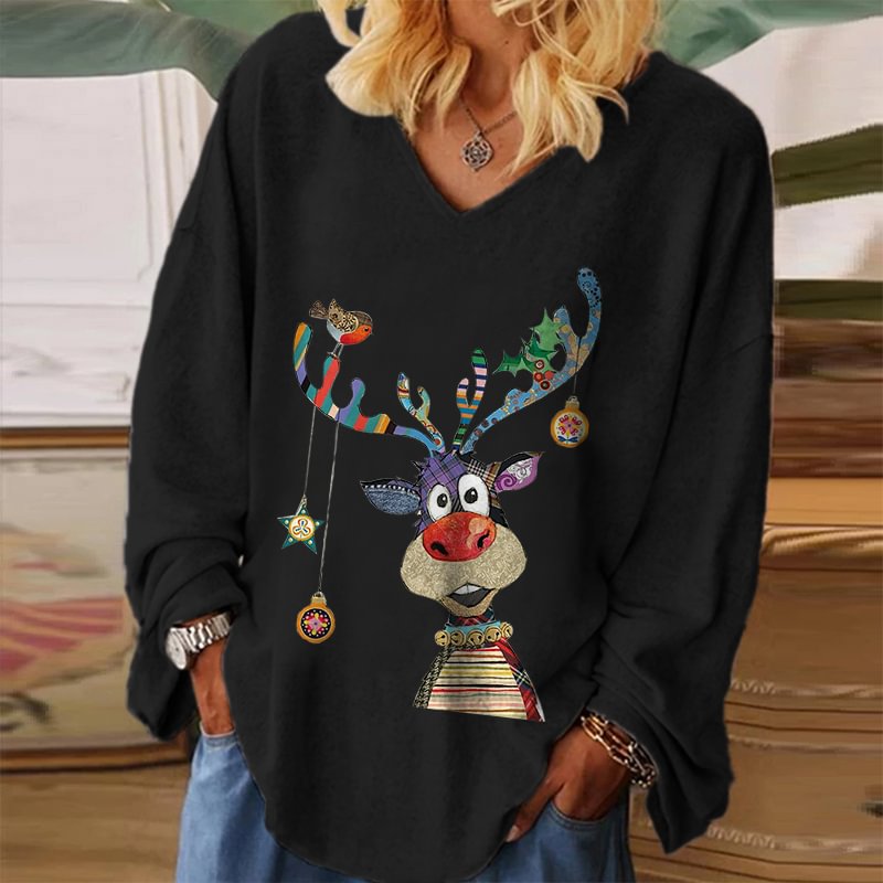 Christmas Reindeer Printed  Women's T-shirt