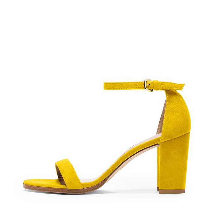 Yellow Suede Chunky Heel Open Toe Ankle Strap Sandals by VDCOO Vdcoo