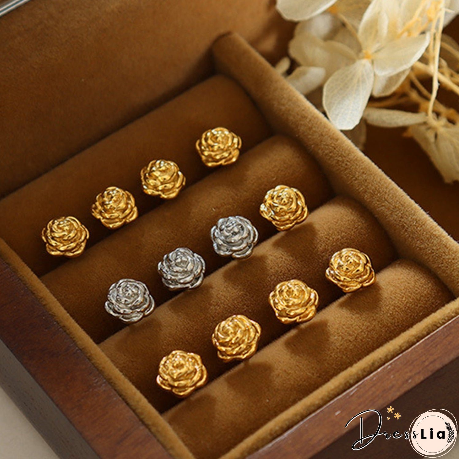 Titanium Steel Rose Stud Earrings