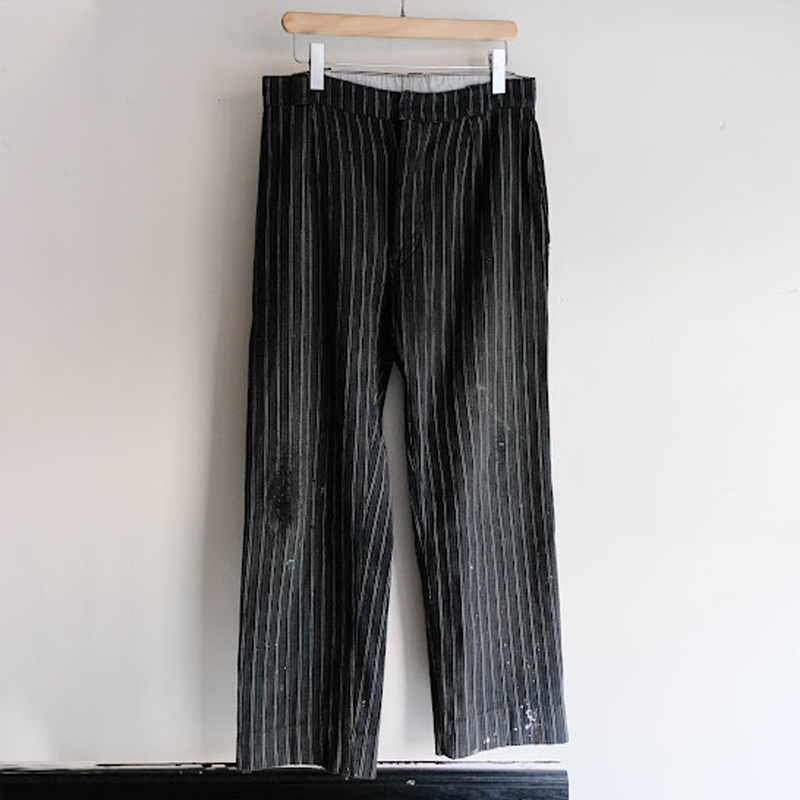 Men's Retro Striped Black  Straight Cotton and Linen Pants