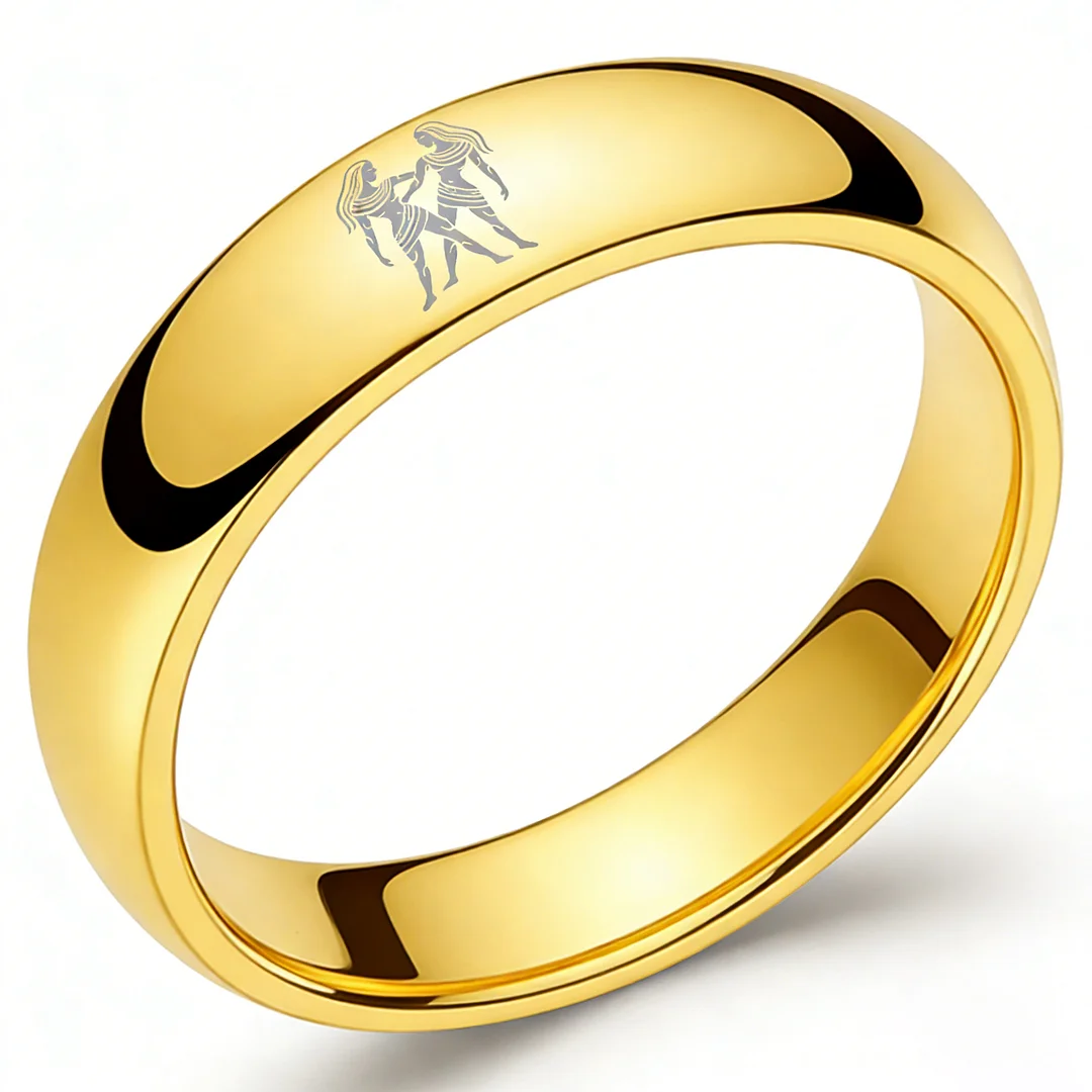 Womens Or Mens Gemini Tungsten Carbide Wedding Rings Gold Domed Top Couples Bands 4MM 6MM 8MM Width