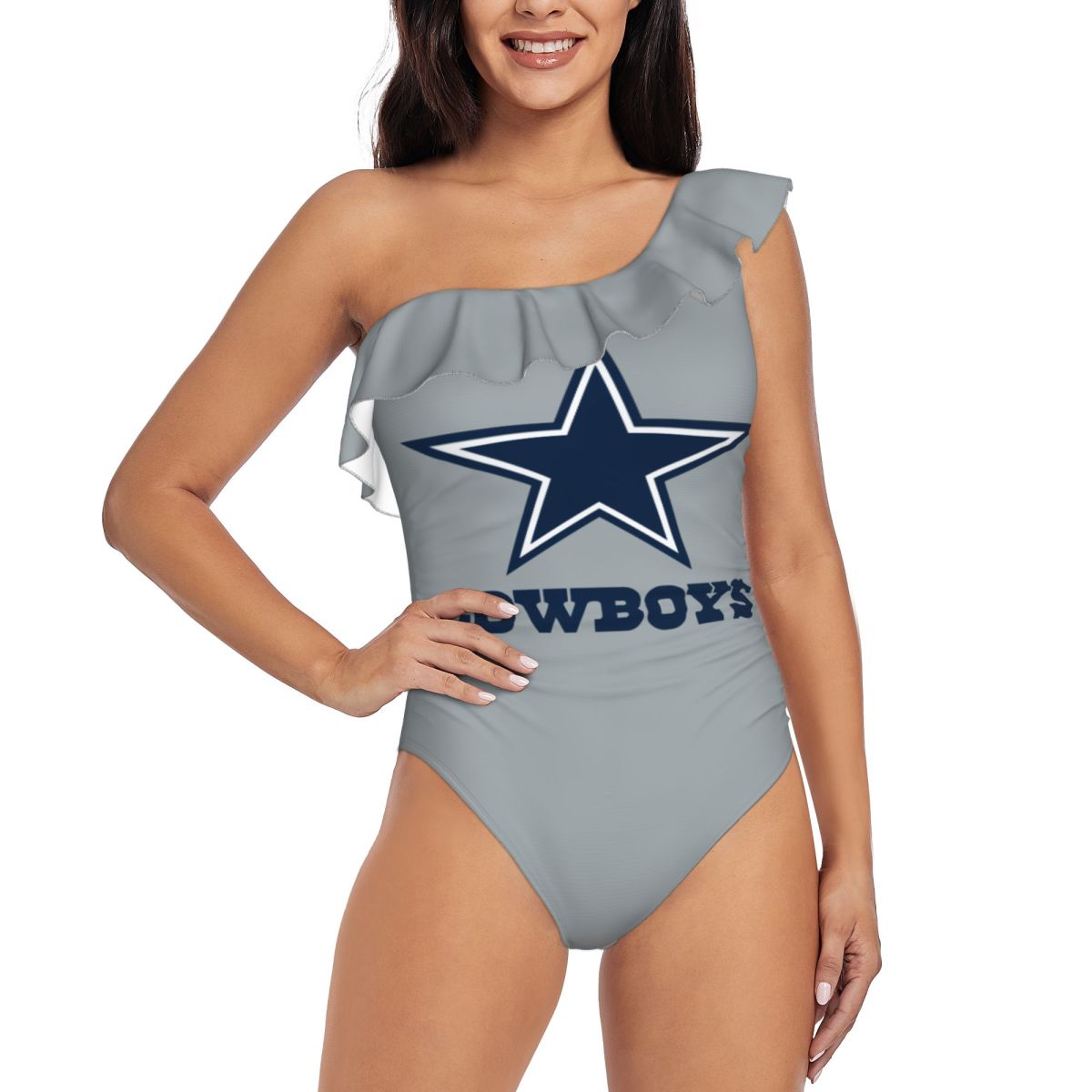 Dallas Cowboys One Shoulder Ruffle Printed Swimsuit