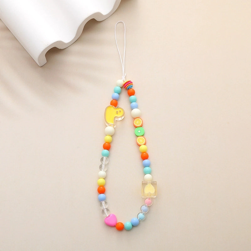 Cute Little Bear Flower Arylic Plastic Buckle Nylon Beaded Mobile Phone Chain