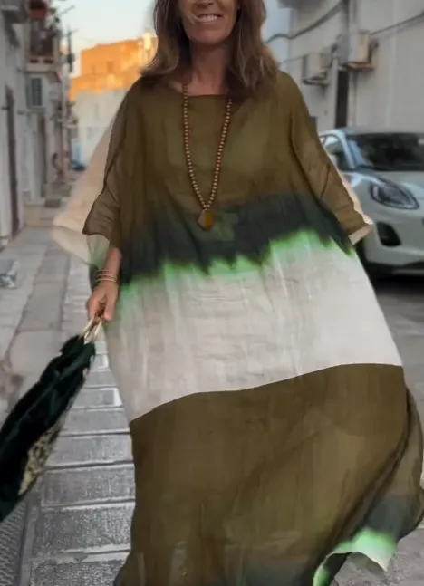 Comfortable Loose-fitting Gradient Color Kaftan Dress