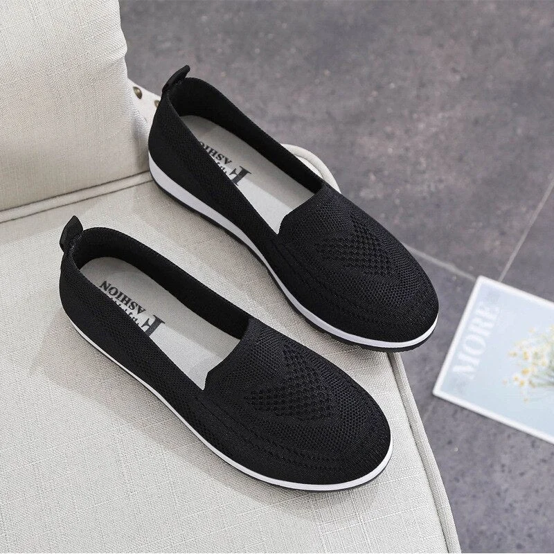 Cloth Shoes Casual Sneakers Mesh Knitted Breathable Summer Women's Hollow Old Mother Middle-aged