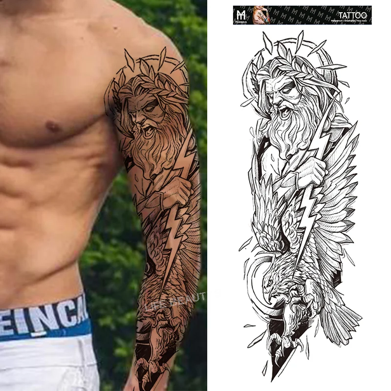 Sdrawing Temporary Full Arm Tattoos Man Women Cool Leg Art Tiger Wolf Black Sleeve Large Fake Sticker Glitter Multiple Style