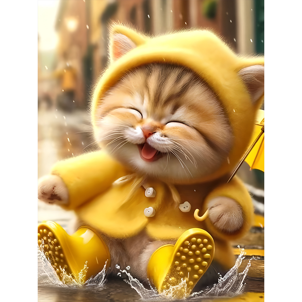 Yellow Raincoat Cat 30*40cm(canvas) full round drill diamond painting