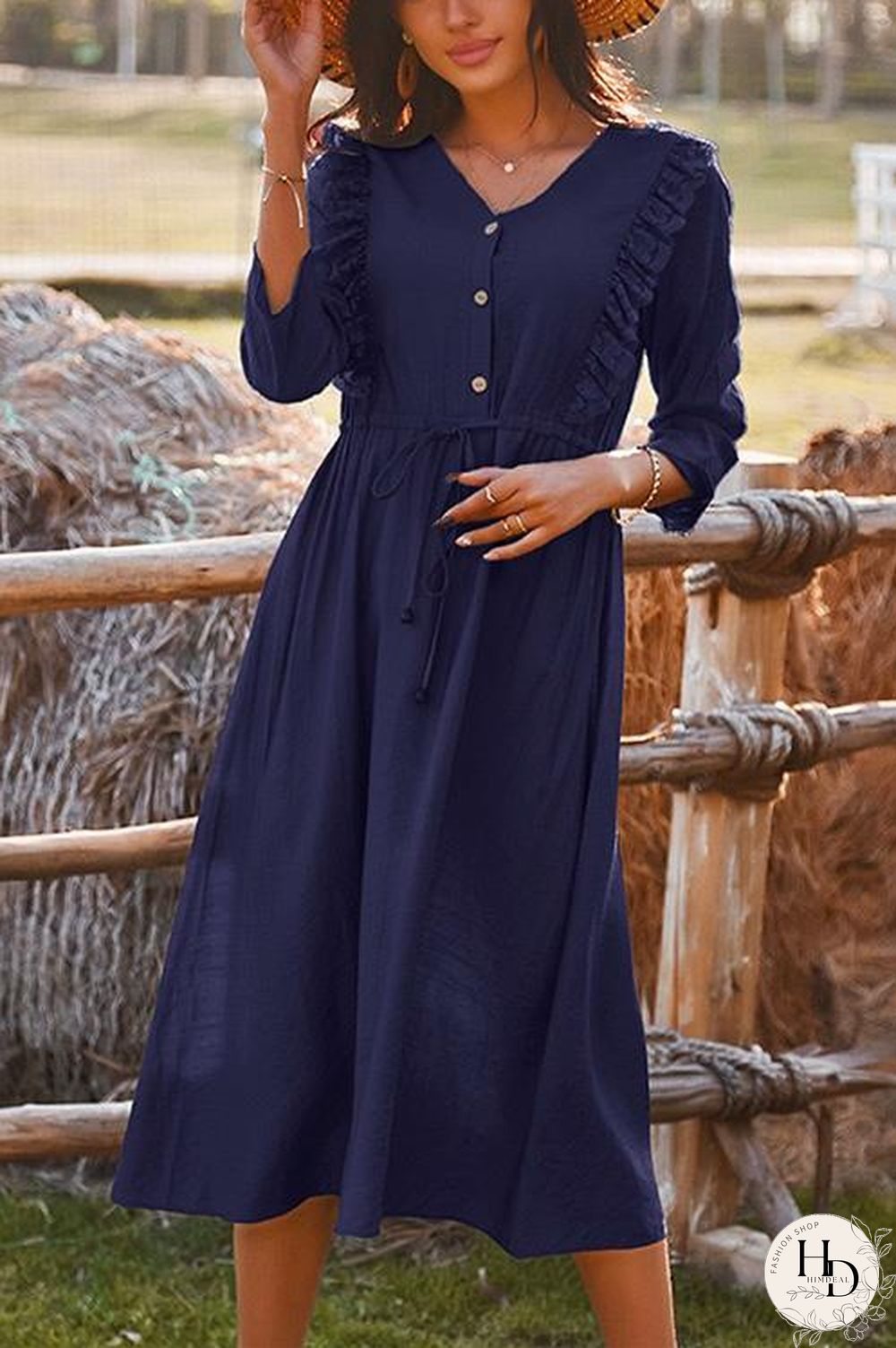 Bohemia Drawstring Waist Ruffle Holiday Dress