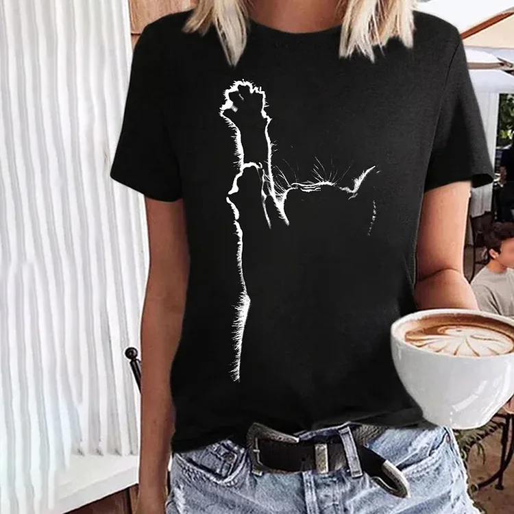 Cat Print Casual Crew Neck T-Shirt