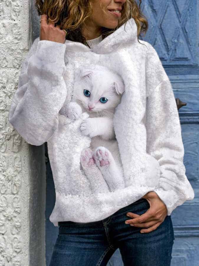 cat printed hooded sweatshirt