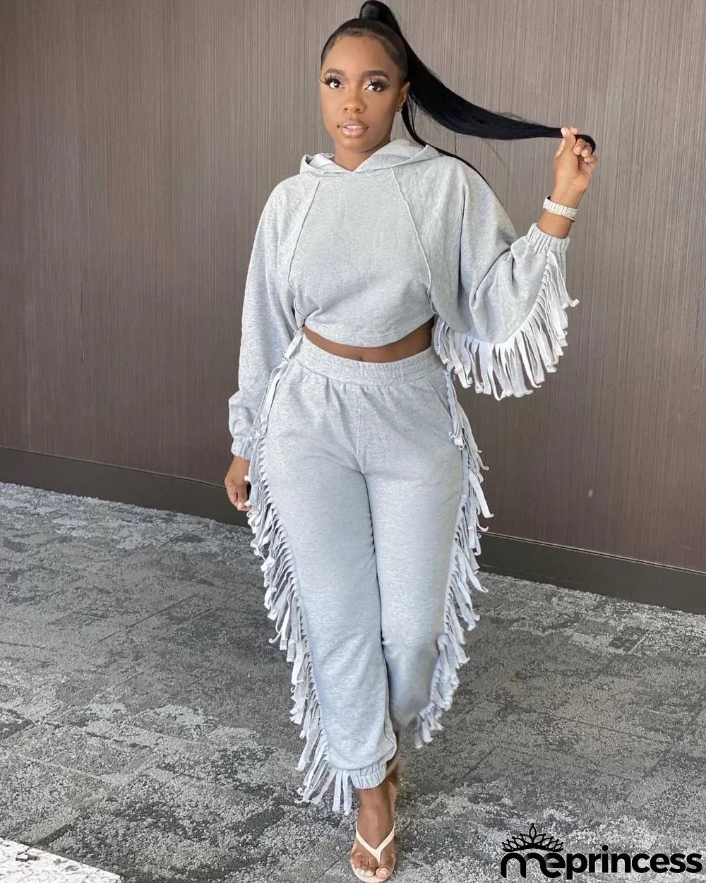 Sports Casual Hoodie Tassel Two-piece Set