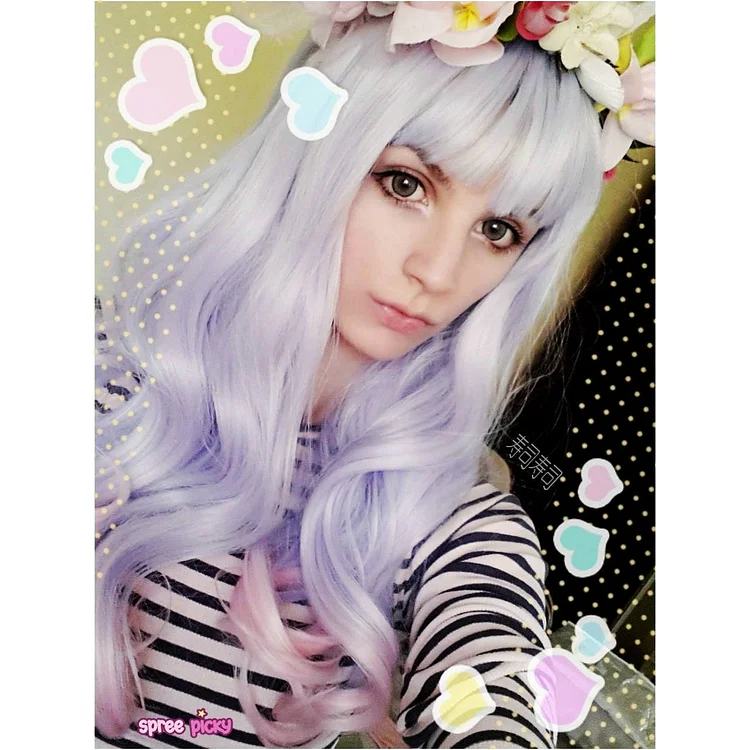 Lolita Pink Mix Blue Long Curly Hair Wig SP166828