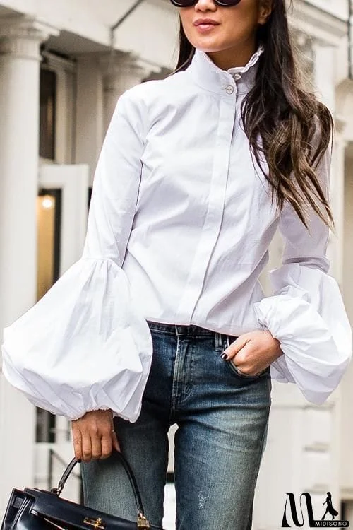 Button Puff Sleeve Shirt