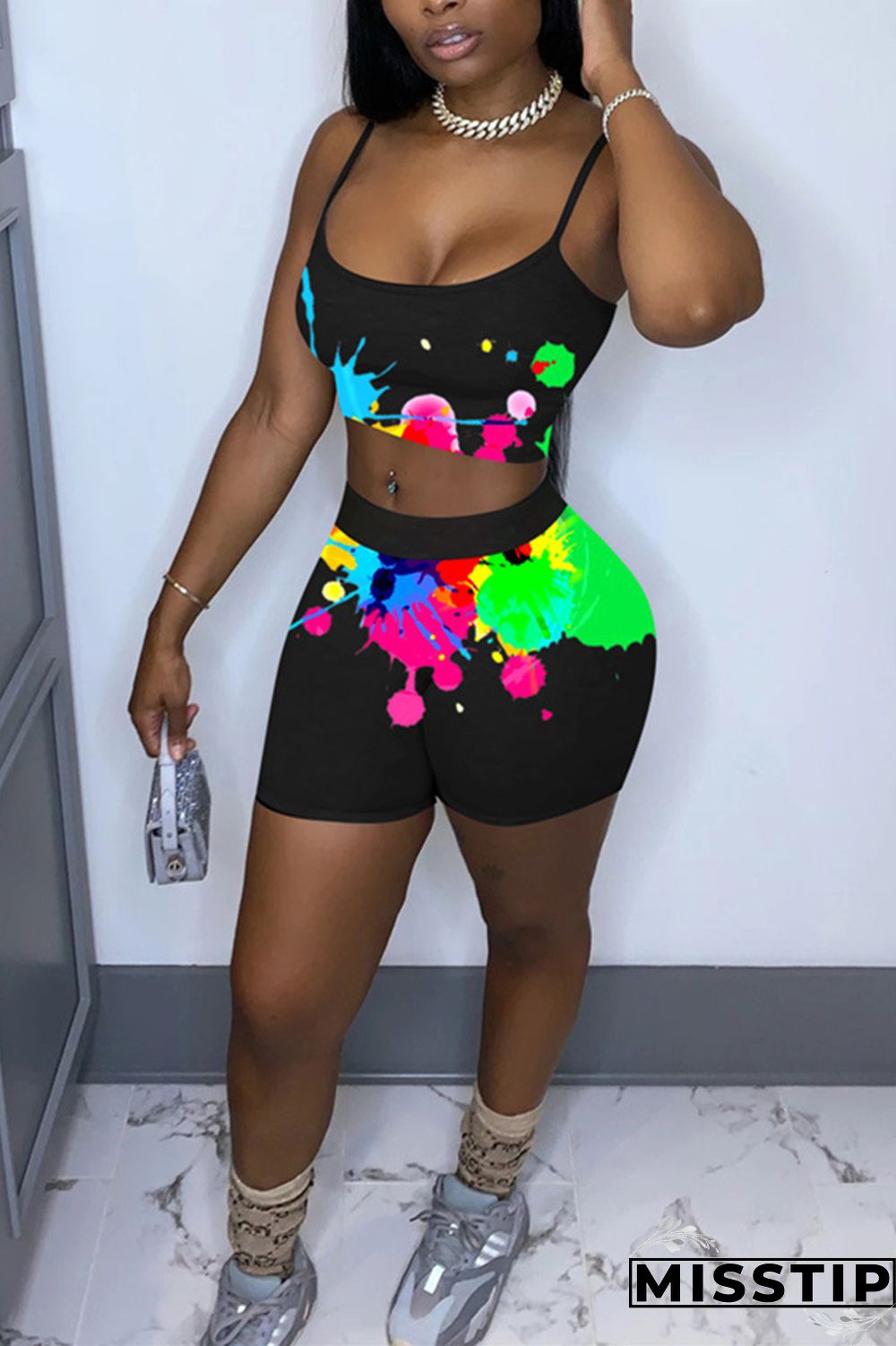 Multi-color Sexy Letter Straight Sleeveless Two Pieces