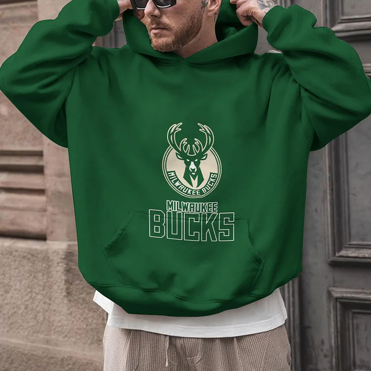 Milwaukee Bucks Printed Hooded Pocket Pullover Hoodie